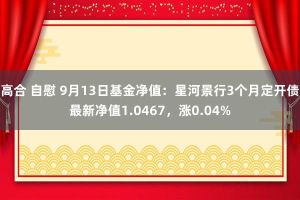 高合 自慰 9月13日基金净值：星河景行3个月定开债最新净值1.0467，涨0.04%