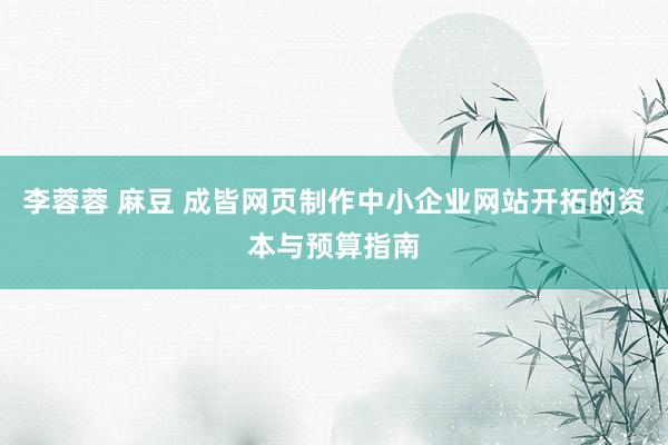 李蓉蓉 麻豆 成皆网页制作中小企业网站开拓的资本与预算指南