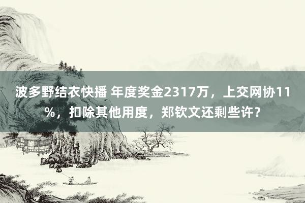 波多野结衣快播 年度奖金2317万，上交网协11%，扣除其他用度，郑钦文还剩些许？