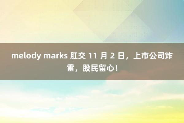 melody marks 肛交 11 月 2 日，上市公司炸雷，股民留心！