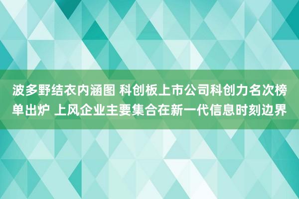 波多野结衣内涵图 科创板上市公司科创力名次榜单出炉 上风企业主要集合在新一代信息时刻边界