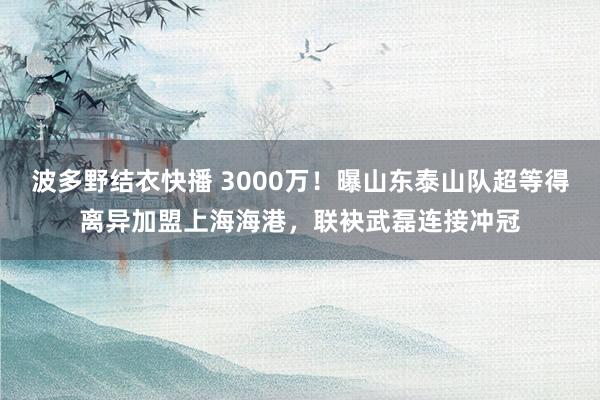 波多野结衣快播 3000万！曝山东泰山队超等得离异加盟上海海港，联袂武磊连接冲冠