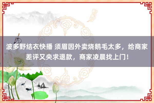 波多野结衣快播 须眉因外卖烧鹅毛太多，给商家差评又央求退款，商家凌晨找上门！